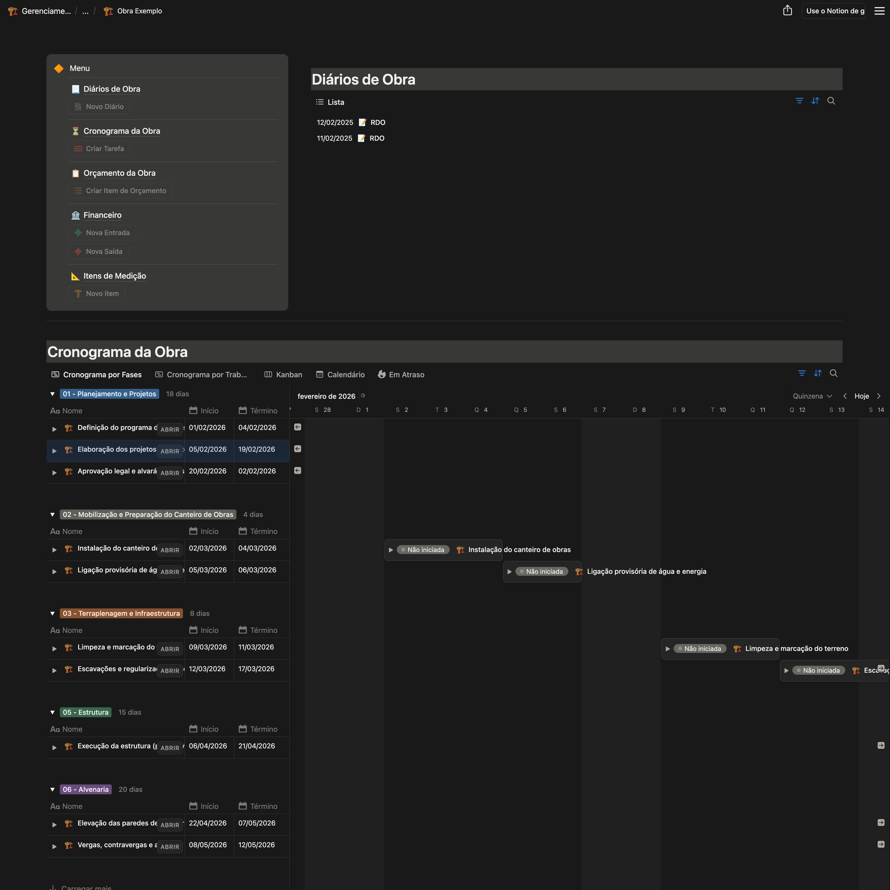 Gerenciamento de Obras e Projetos