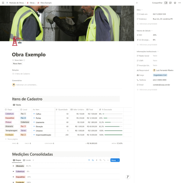 Imagem da Obra do modelo Notion de Medição de Obras